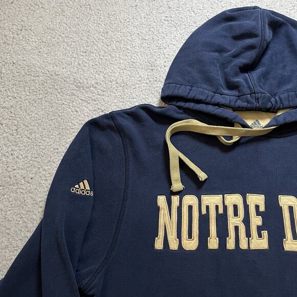 Notre Dame Hoodie Mens Medium Adidas Blue Vintage Embroidered Fighting Irish - Picture 7 of 12